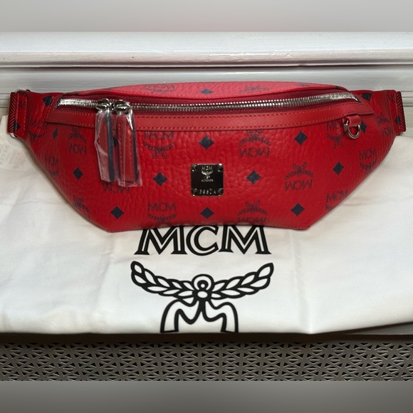 MCM Red Leather Bum Bag LIKE NEW - Picture 2 of 16